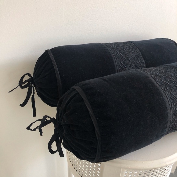 Pair of Velvet Bolo Pillows with Embroidery 18x7.5 - Picture 6 of 9